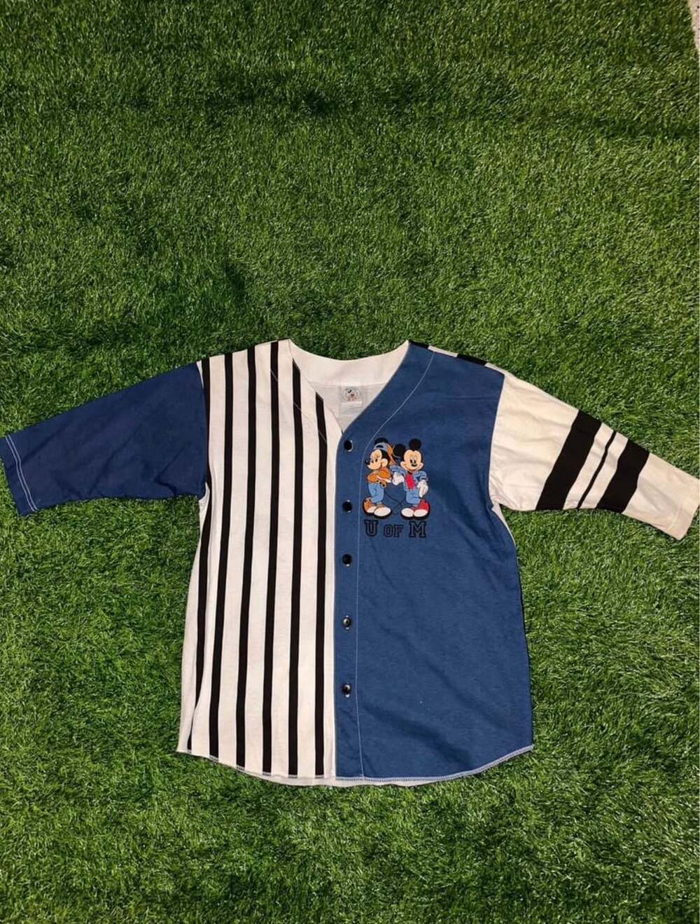 Mickey & Co. Vintage Mickey and Minnie Mouse Colorblock Striped Baseball Jersey